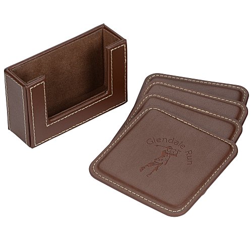 Vintage Square Bonded Leather Coaster Set Main Image