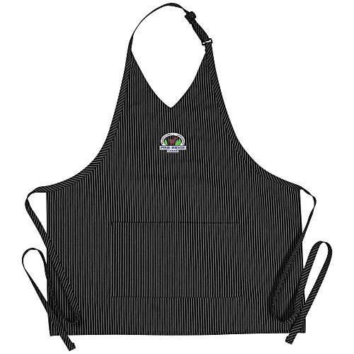 V-Neck Bib Apron with Two Pockets - Pinstripe Main Image
