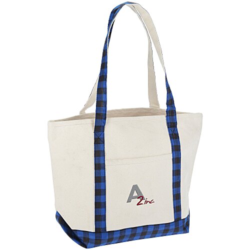 Buffalo Plaid Boat Tote - Embroidered Main Image