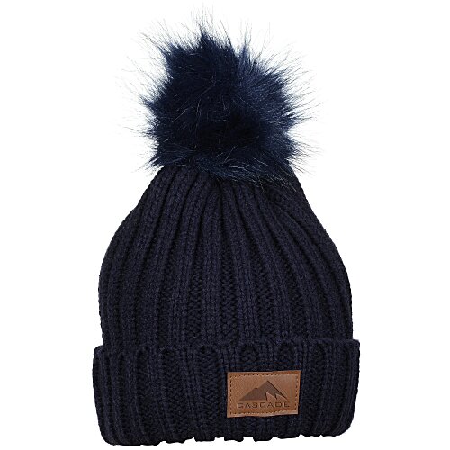 Rib Knit Beanie with Fur Pom Pom Main Image
