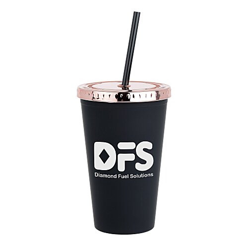 Matte Rubberized Tumbler with Straw - 16 ounces - Metallic Lid Main Image