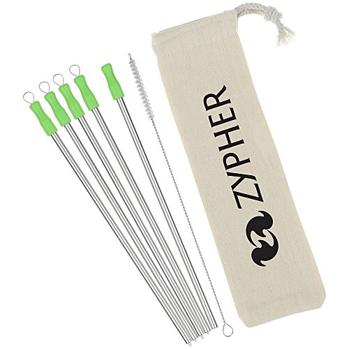 Stainless Straw Set in Cotton Pouch - 5 Pack Main Image