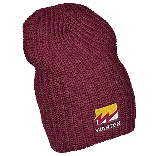 Chunky Knit Slouch Beanie - Embroidered Main Image