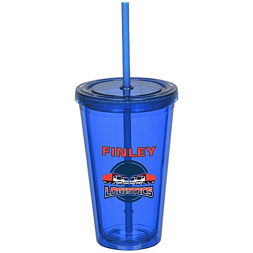 Coloured Double Wall Tumbler with Straw - 16 oz - Full Colour Main Image