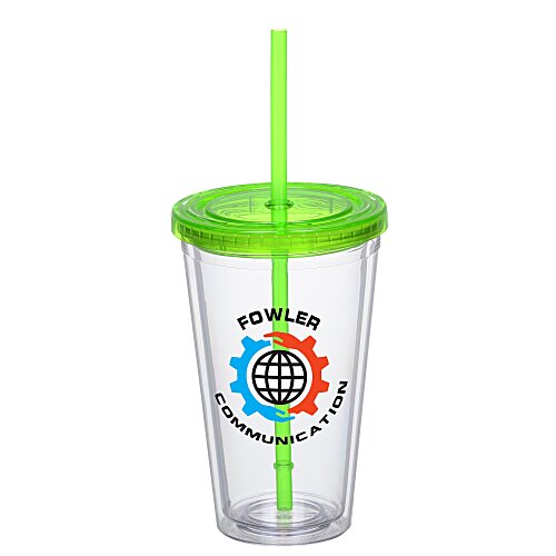 Double Wall Tumbler with Straw - 16 oz - Full Colour Main Image