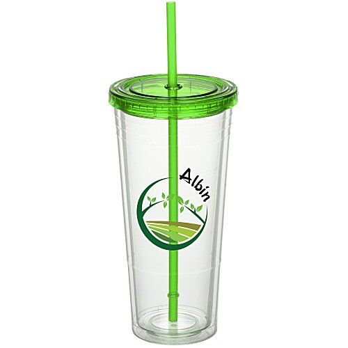 Double Wall Tumbler with Straw - 24 oz - Full Colour Main Image