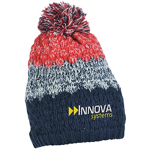 Three Tone Knit Pom Pom Toque Main Image