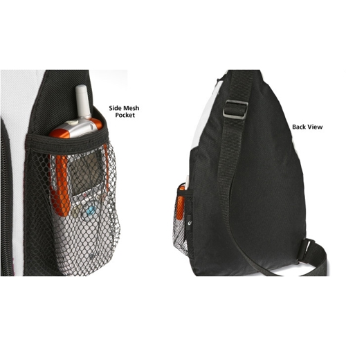 Additional Image 2 - a black backpack with a red and silver strap