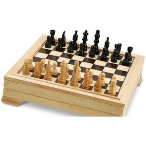 Additional Image 1 - a wooden chess board with chess pieces