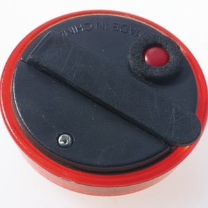 Additional Image 2 - a round red and black object with a button