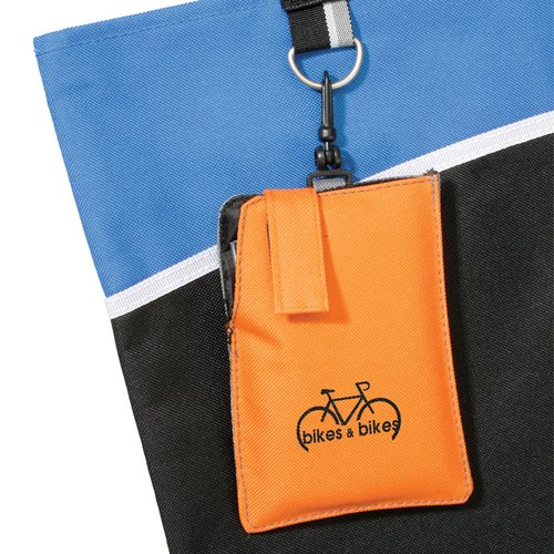 Additional Image 1 - an orange tag on a blue and black bag