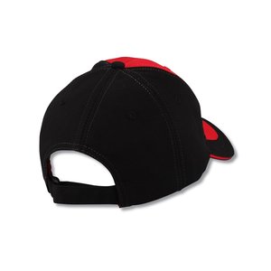 Additional Image 2 - a black hat with a red and black design