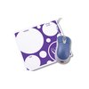 a purple and white polka dot box with a blue mouse