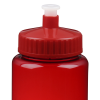 a red plastic bottle with a white cap