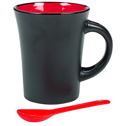 Additional Image 1 - a black and red coffee mug and a red spoon