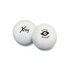 a pair of white balls with black writing on them