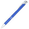 a blue pen with silver cap