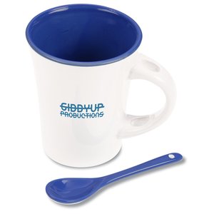Additional Image 2 - a white mug with a blue lid and a blue spoon