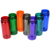 a group of colorful glass containers