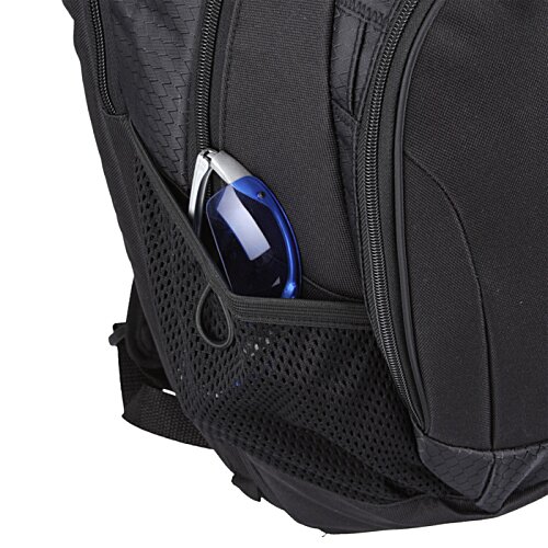 Additional Image 3 - a black backpack with a blue object in the pocket