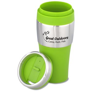 Additional Image 2 - a green and silver travel mug