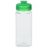 a plastic water bottle with a green lid