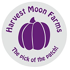 Additional Image 1 - a round white sticker with purple pumpkin