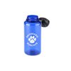 a blue water bottle with a paw print on it