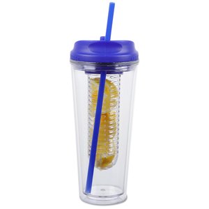 Additional Image 1 - a clear plastic cup with a blue lid and straw
