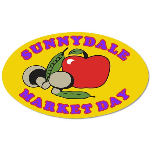 Additional Image 1 - a yellow oval with a red apple and a mushroom