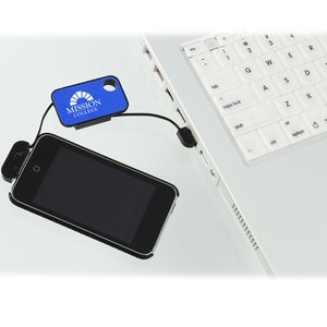 Additional Image 1 - a cell phone connected to a blue keychain