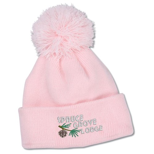Additional Image 1 - a pink beanie with a pom