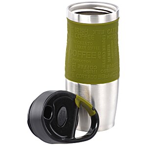 Additional Image 1 - a green and silver tumbler with a black lid
