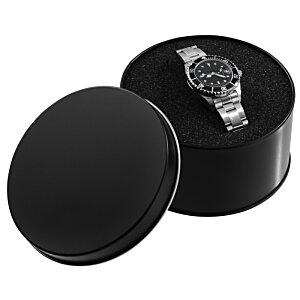 Additional Image 2 - a black round box with a silver band
