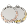 a pair of medals with gold and silver designs