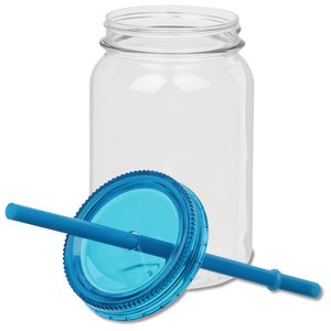 Additional Image 1 - a clear jar with a blue lid and a blue straw