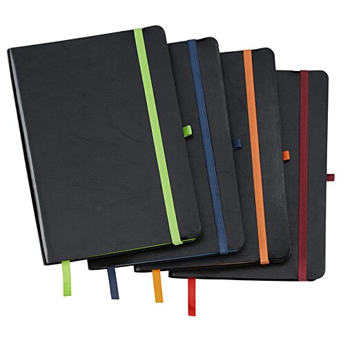 Additional Image 3 - a group of black notebooks with colored stripes