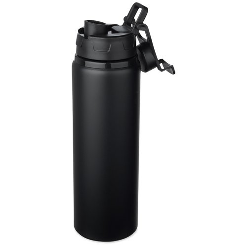 Additional Image 1 - a black water bottle with a black lid