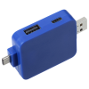 a blue usb adapter with two ports