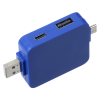 a blue usb adapter with two ports