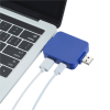 a blue usb cable plugged into a laptop