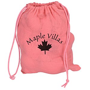 Additional Image 3 - a pink drawstring bag with a black leaf on it