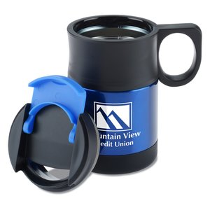 Additional Image 2 - a black and blue mug with a blue label