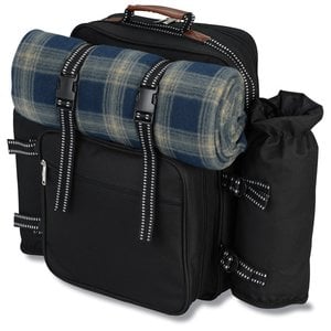 Additional Image 1 - a black backpack with a blue plaid flannel