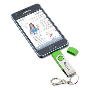 Additional Image 3 - a black cellphone with a green usb stick attached to it