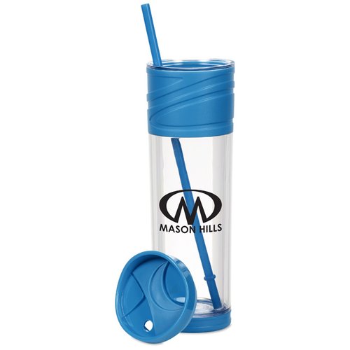Additional Image 1 - a blue and white water bottle with a straw