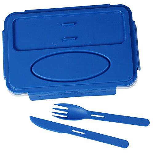 Additional Image 1 - a blue plastic lunch box with a fork and knife