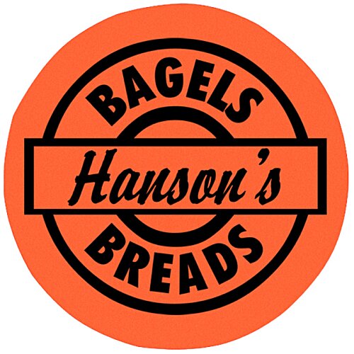 Additional Image 1 - a round orange label with black text