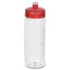 a plastic water bottle with a red lid