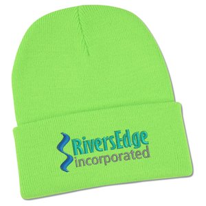Additional Image 1 - a green beanie with blue text